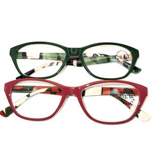 Prescription Strength Reading Glasses Bundle of Two (2): One Green and One Red
